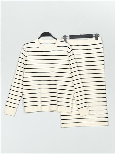 Conjunto Jersey rayas + Falda midi