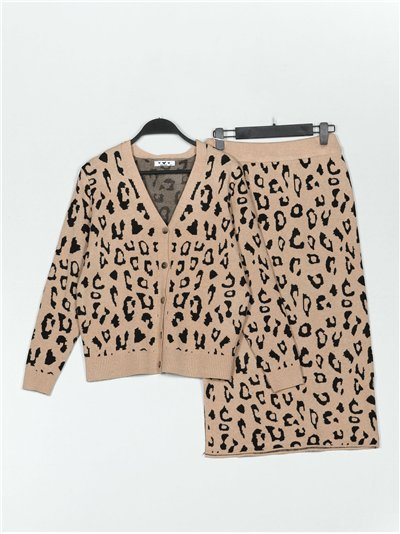 Conjunto Chaqueta punto leopardo + Falda midi