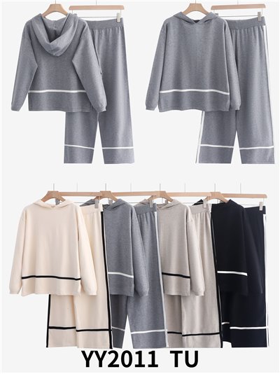 Conjunto Sudadera punto contraste capucha + Pantalón 2