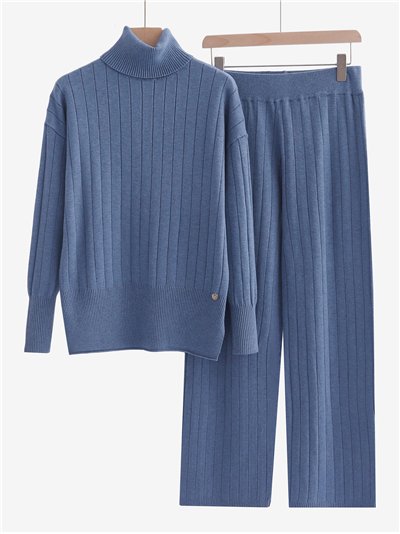 Conjunto Jersey canalé cuello vuelto + Pantalón