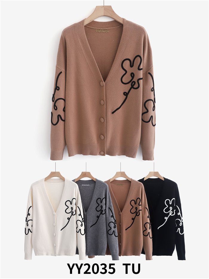 Chaqueta punto bordado floral relieve