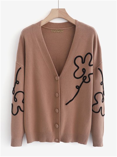 Chaqueta punto bordado floral relieve