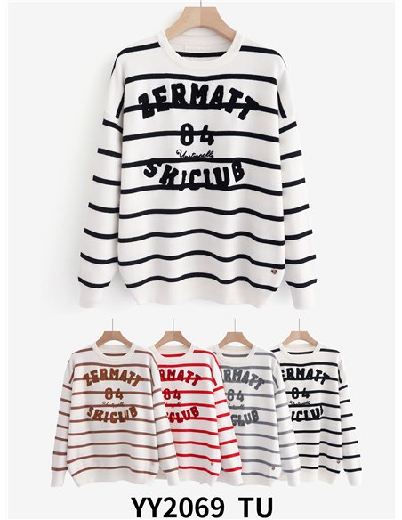 Jersey franjas texto bordado
