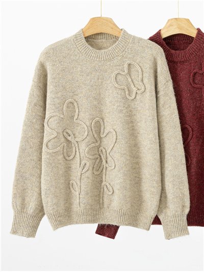 Jersey flores bordadas relieve