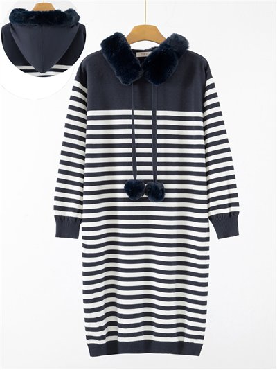 Vestido punto rayas capucha pelo