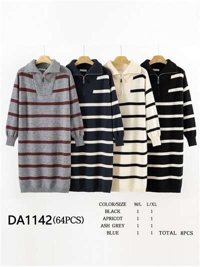 Vestido punto rayas cuello cremallera 2