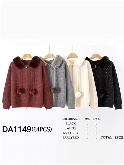 Sudadera punto capucha cremallera strass pelo 2