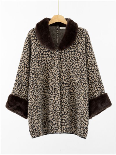 Abrigo leopardo cuello pelo talla grande