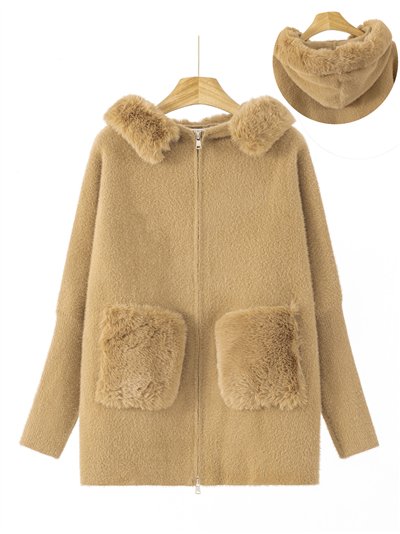 Chaqueta punto capucha pelo