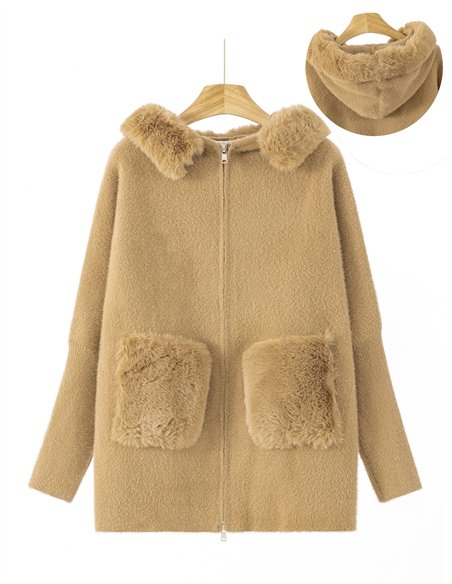 Chaqueta punto capucha pelo