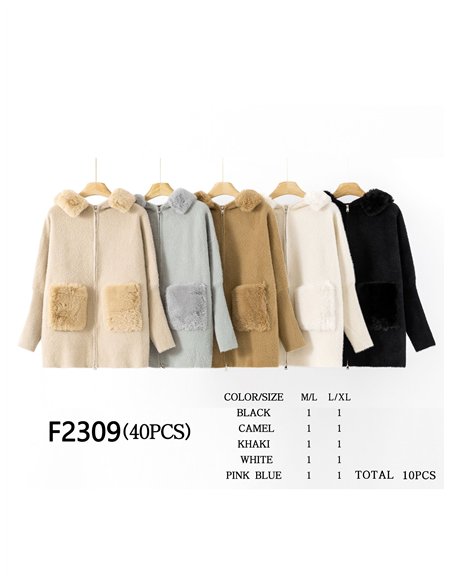 Chaqueta punto capucha pelo