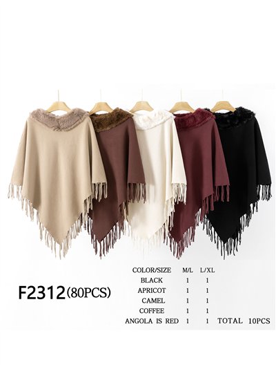 Poncho punto cuello pelo flecos 2