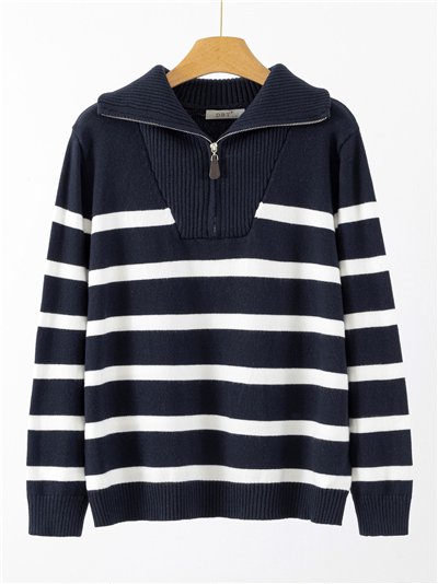 Jersey franjas cuello cremallera