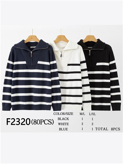 Jersey franjas cuello cremallera 2