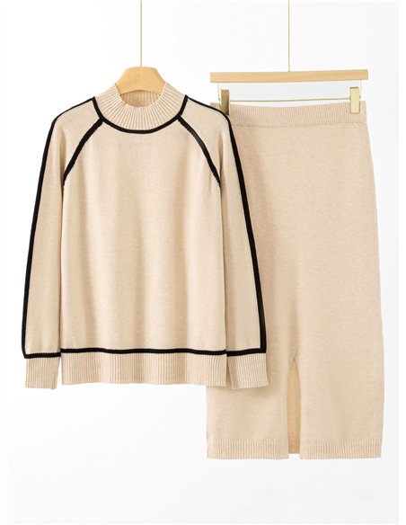 Conjunto Jersey contraste + Falda midi