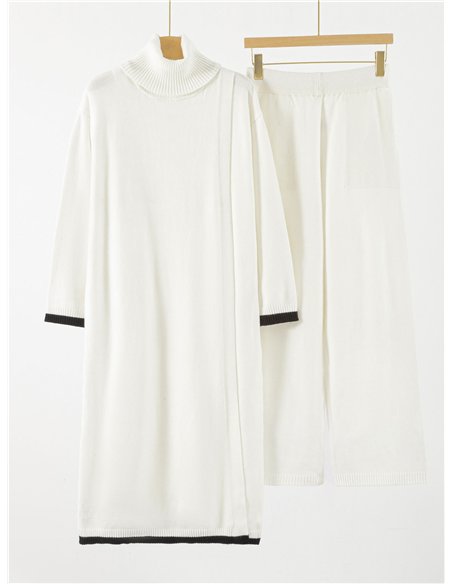 Conjunto Vestido contraste cuello vuelto + Pantalón