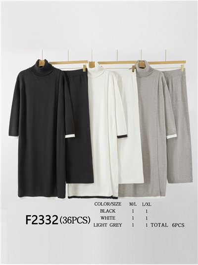 Conjunto Vestido contraste cuello vuelto + Pantalón 2