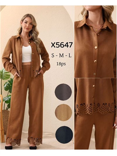 Conjunto Camisa calada efecto ante + Pantalón 2