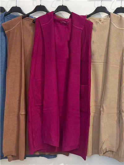 Chaleco punto canalé capucha 2