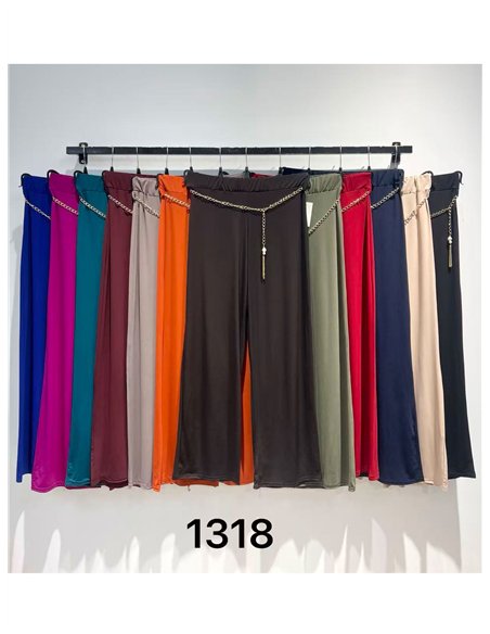 Pantalón lycra recto con cinturón cadena