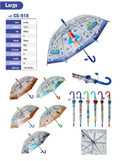 Paraguas largo infantil transparente espacio automático