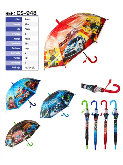 Paraguas largo infantil coches y motos automático