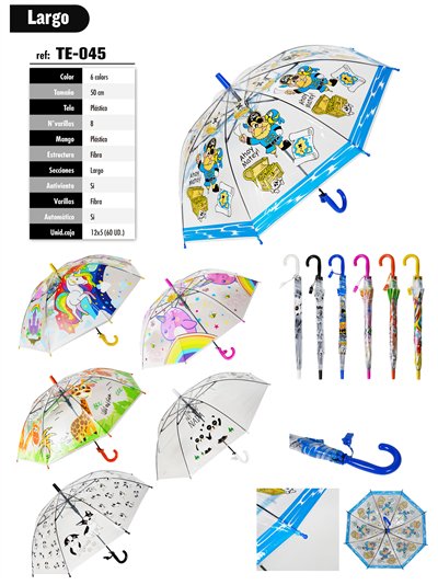 Paraguas largo infantil transparente dibujos automático