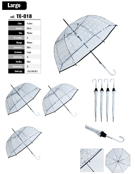 Paraguas largo transparente estampado automático