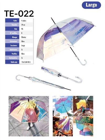 Paraguas largo transparente efecto irisado automático