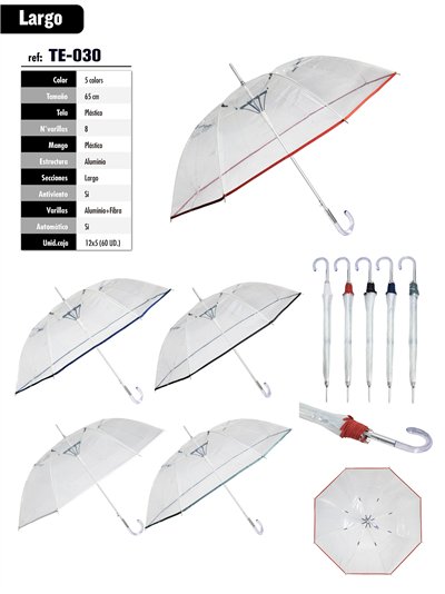 Paraguas largo transparente ribete color automático