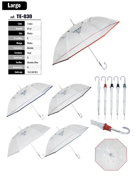 Paraguas largo transparente ribete color automático