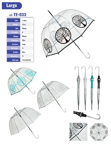 Paraguas largo transparente árbol de la vida automático