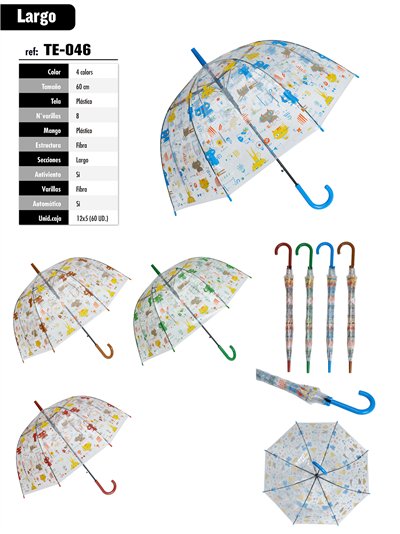 Paraguas largo transparente animales automático