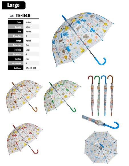 Paraguas largo transparente animales automático