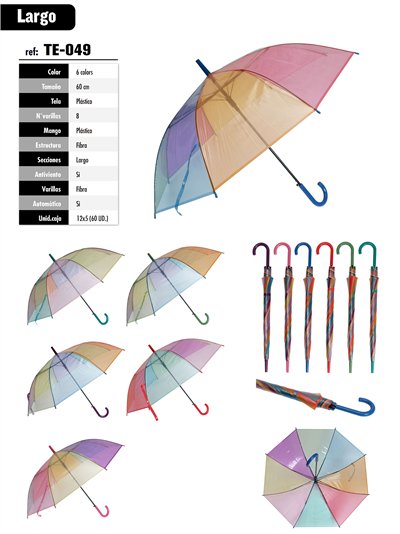 Paraguas largo transparente paneles multicolor automático