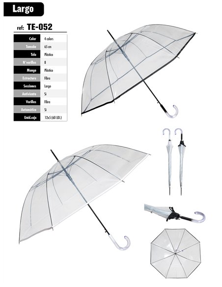 Paraguas largo transparente ribete automático