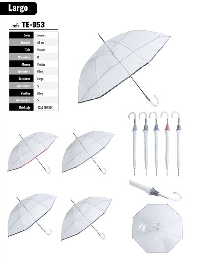 Paraguas largo transparente ribete vichy automático