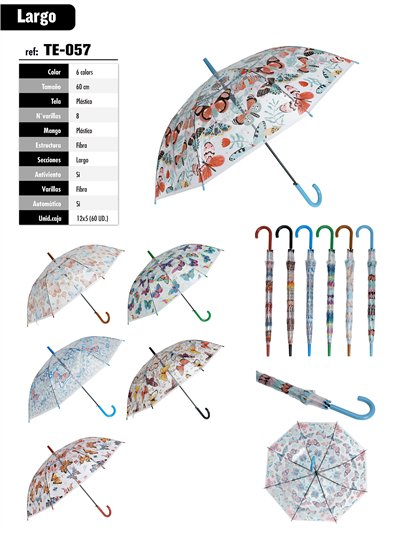 Paraguas largo transparente mariposas automático