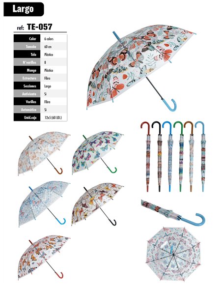 Paraguas largo transparente mariposas automático