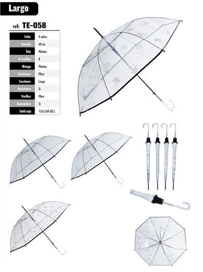 Paraguas largo transparente nubes automático