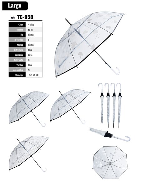 Paraguas largo transparente nubes automático
