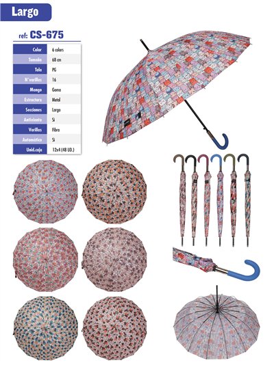 Paraguas largo gatos mosaico automático 16 varillas