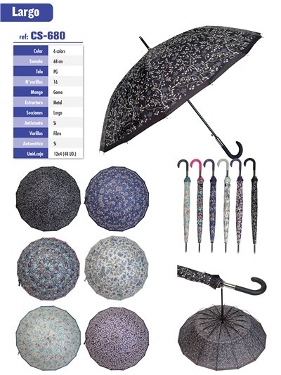 Paraguas largo flores clásico automático 16 varillas