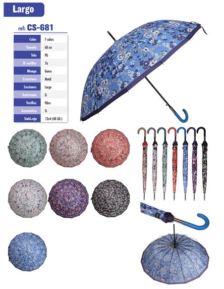 Paraguas largo flores automático 16 varillas