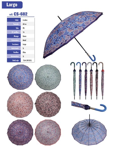 Paraguas largo paisley automático 16 varillas