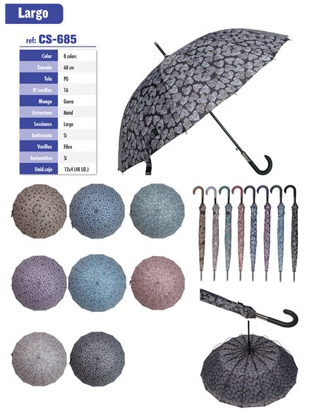 Paraguas largo corazones automático 16 varillas