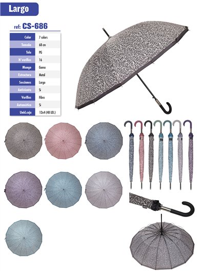 Paraguas largo rosas automático 16 varillas