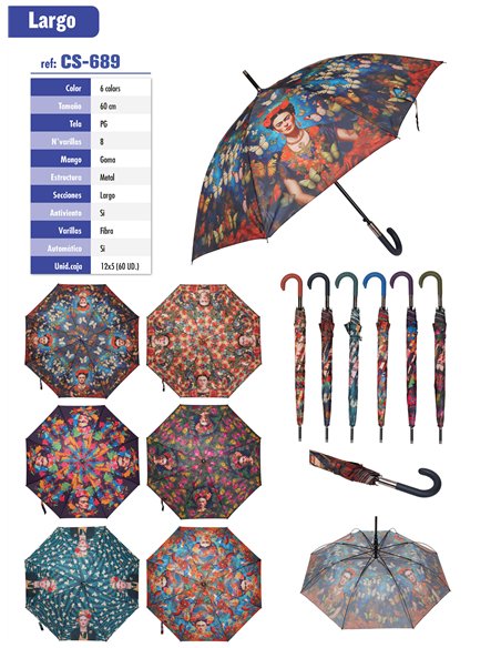 Paraguas largo automático Frida print 