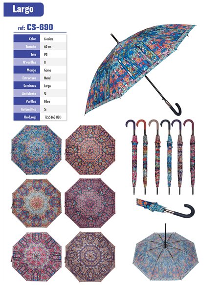 Paraguas largo estampado vidriera automático