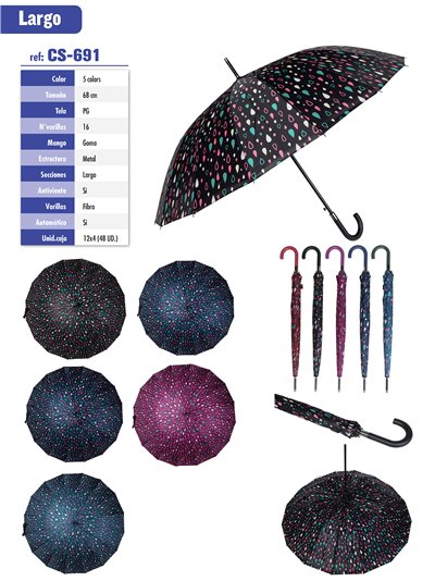 Paraguas largo automático gotas multicolor